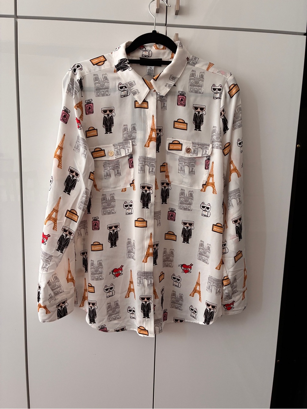 Karl Lagerfeld White Printed Button-Down woman’s Shirt with Paris Motif